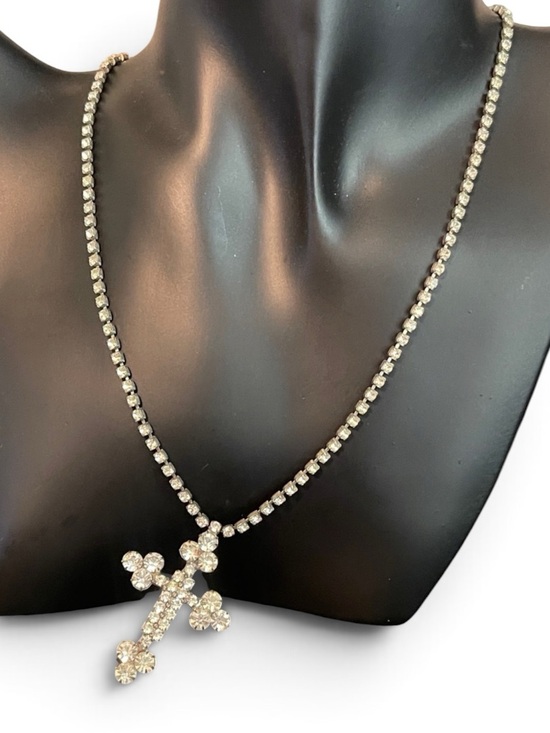 Jewelry - 1950’s Soldered Glass Rhinestone Cross Statement Choker Necklace